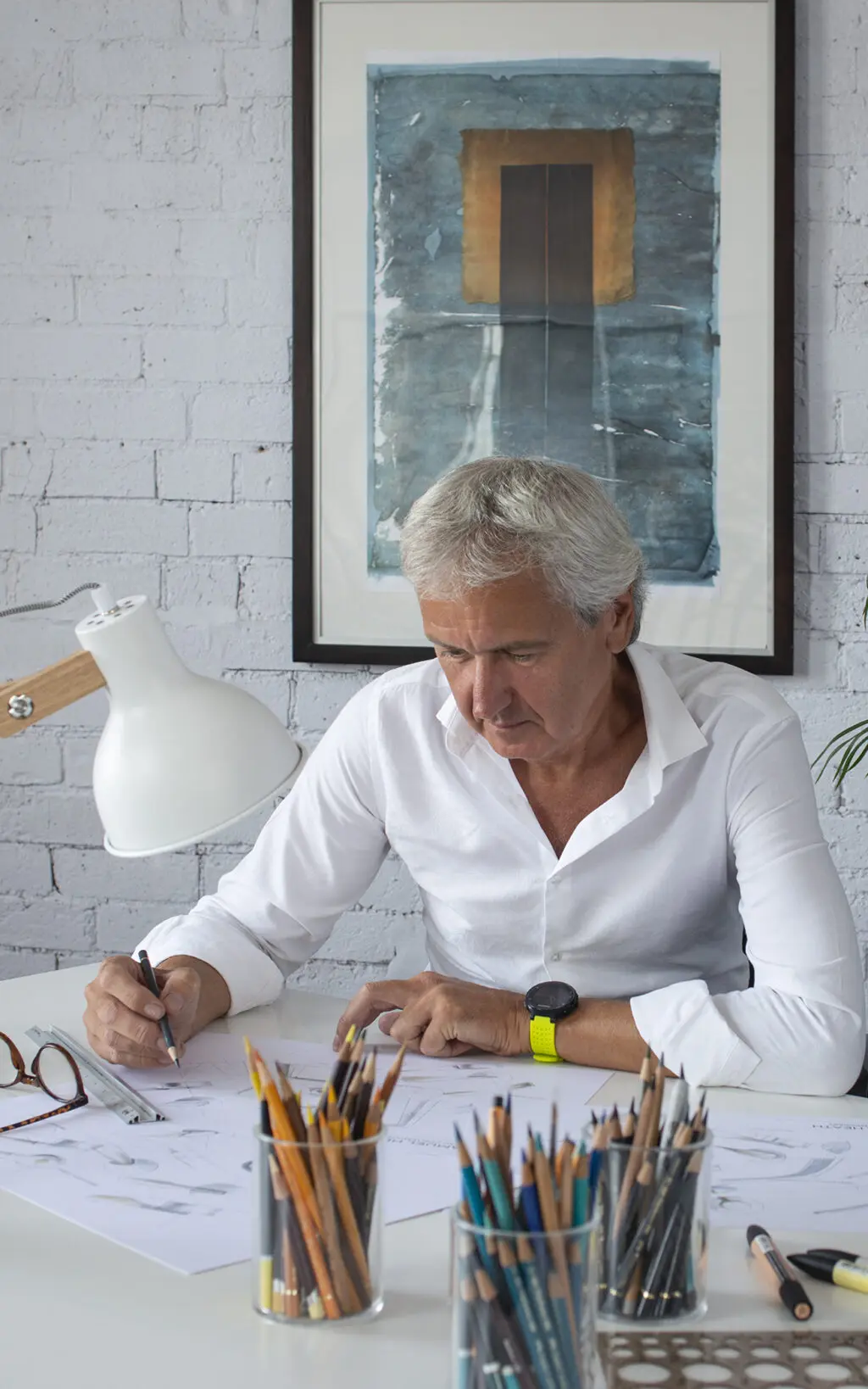 A Samuel Heath product designer begins sketching bathroom fixture ideas.