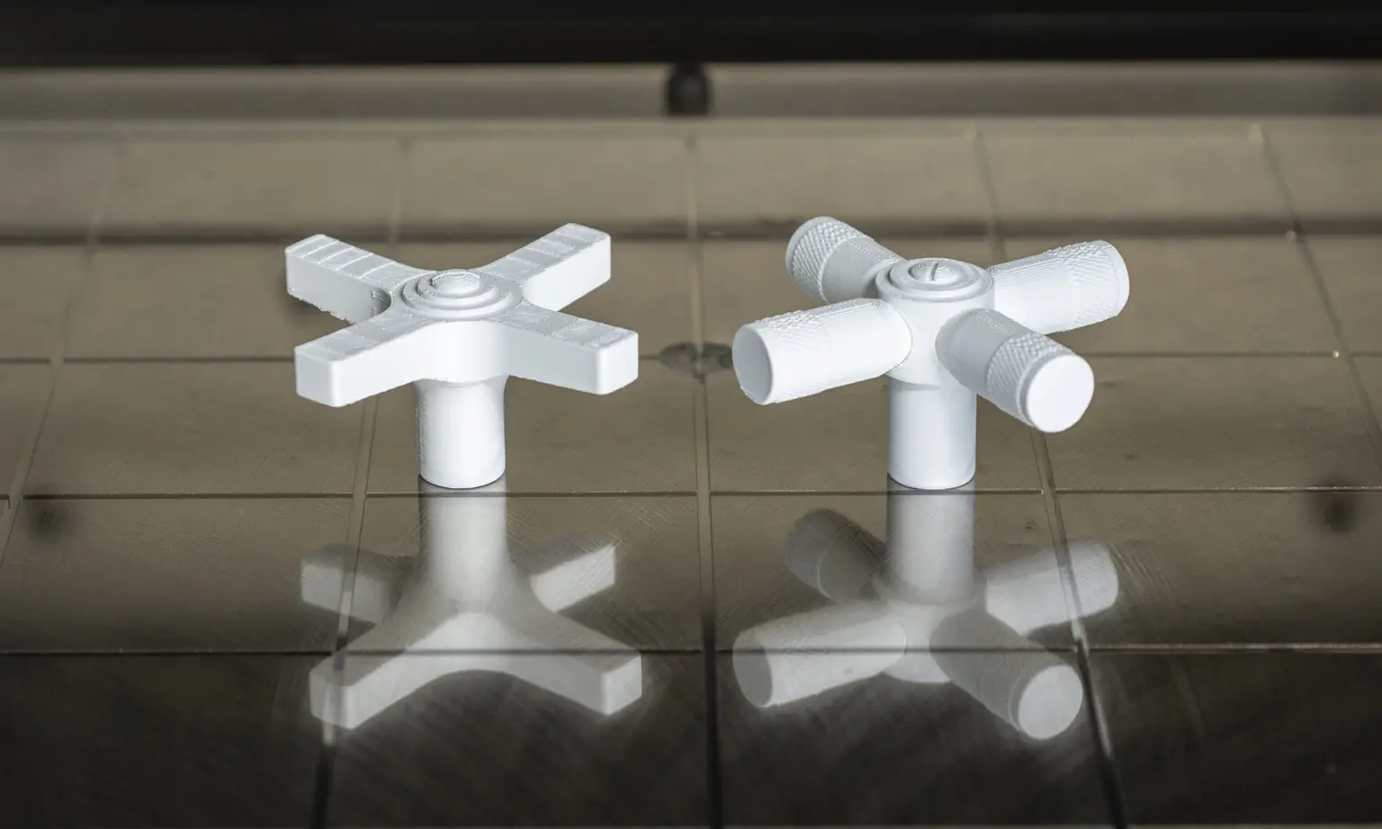 3D prototypes of control valves inside a carbon fiber machine.