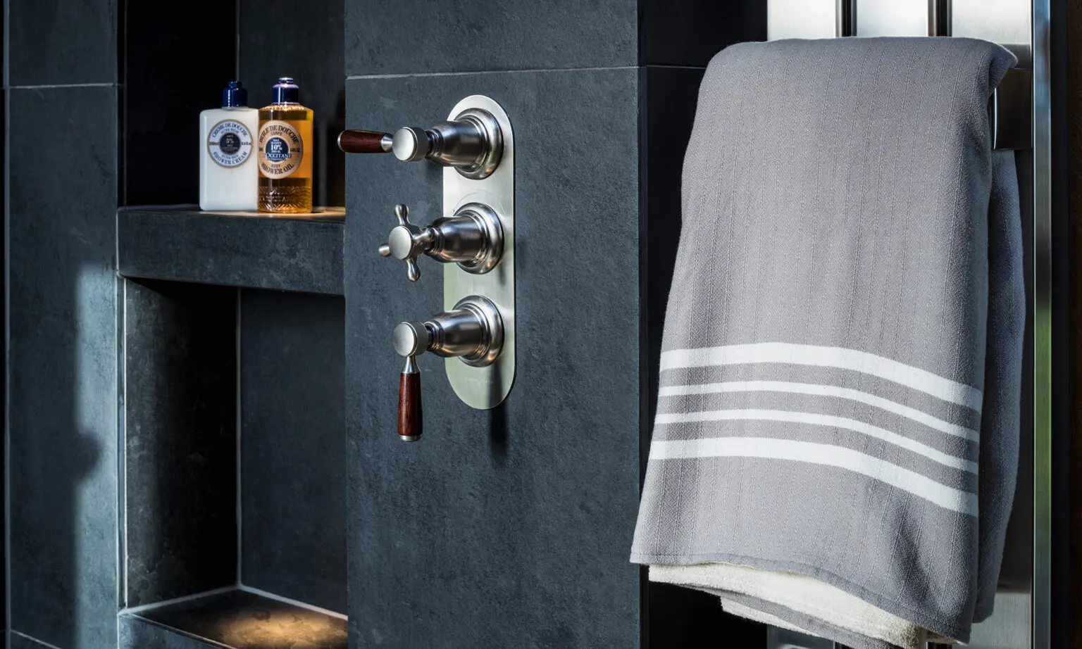 wooden shower levers