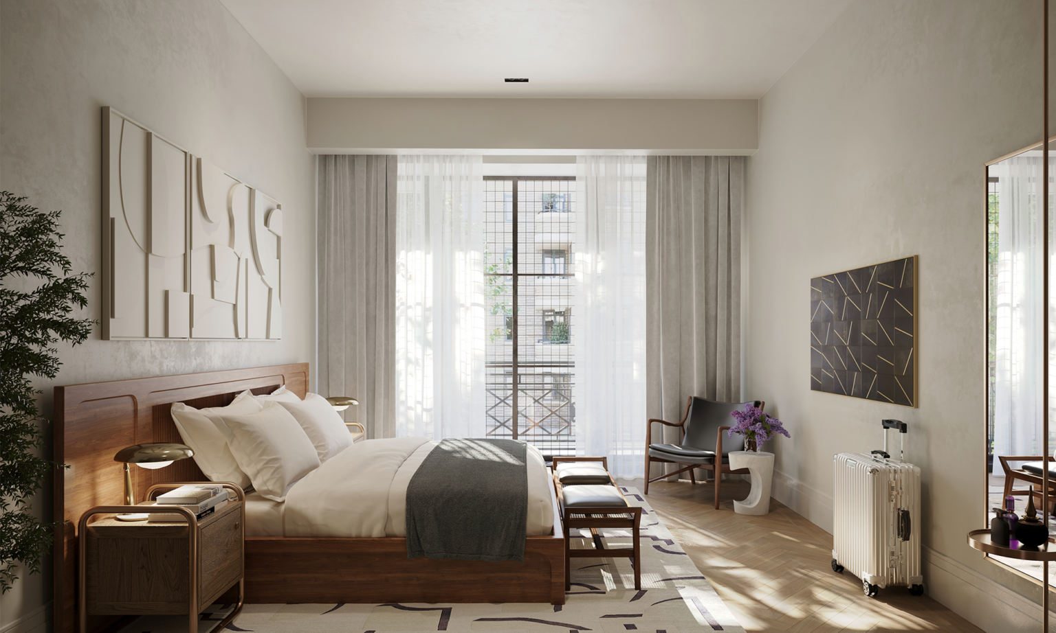 neutral tones hotel bedroom