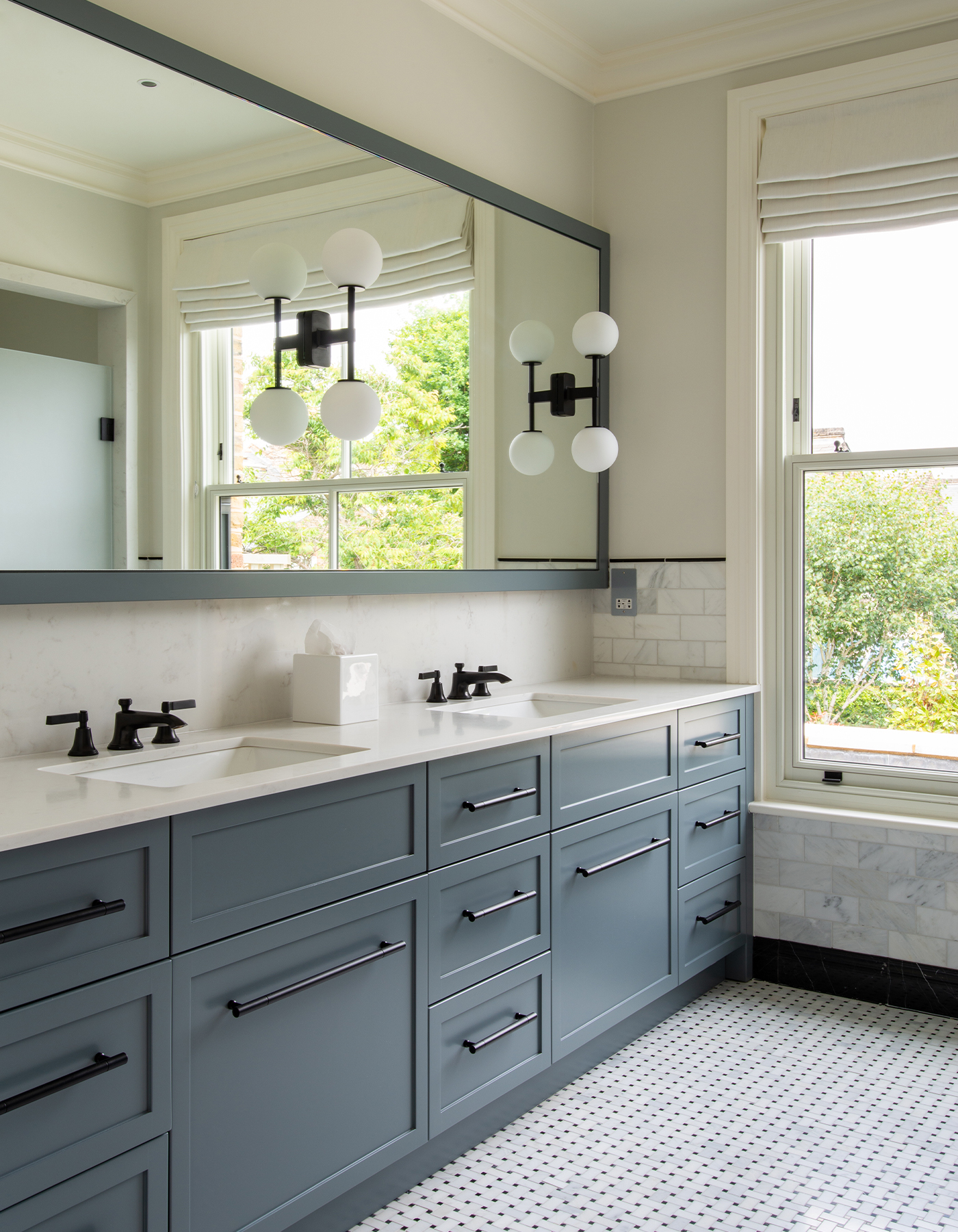 Edwardian Family Home Twin Vanity with Style Moderne Basin Fillers