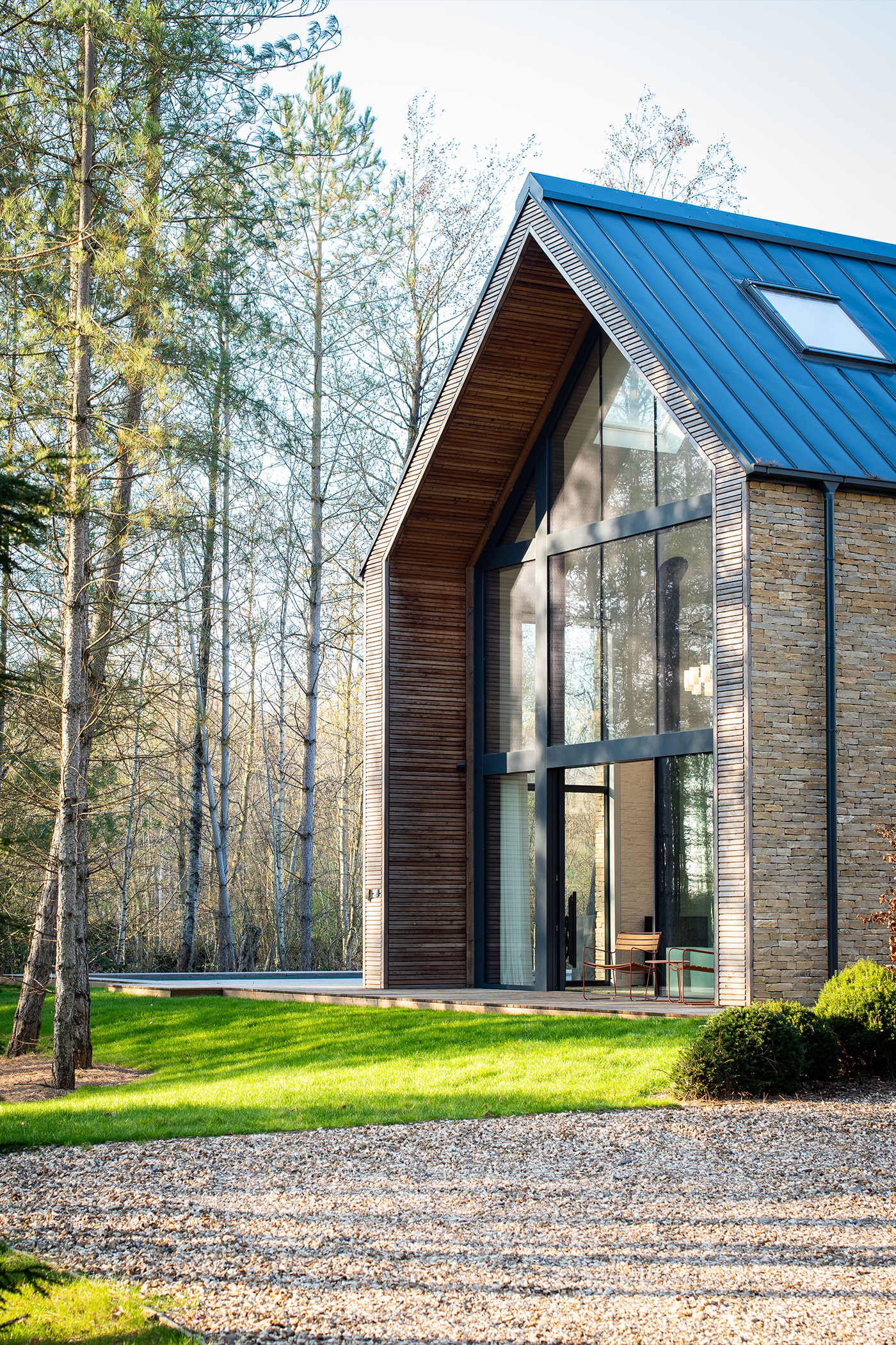 Close-up of barn-inspired architecture developed by Lakes by Yoo