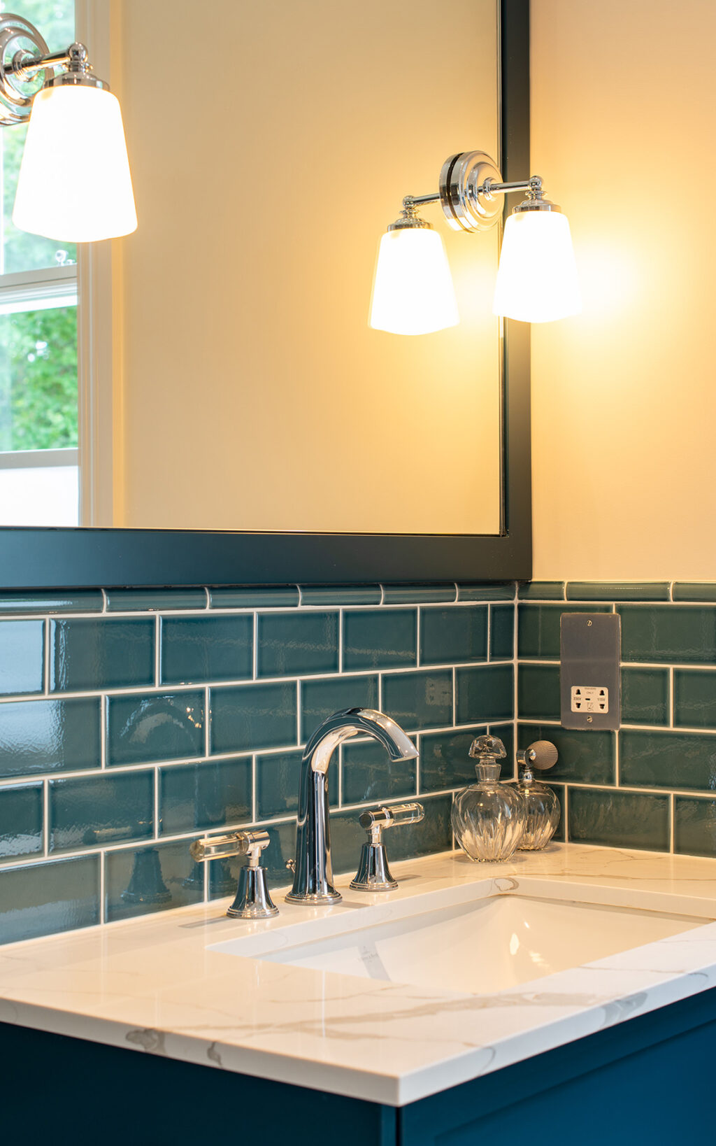 Glass lever basin taps in chrome