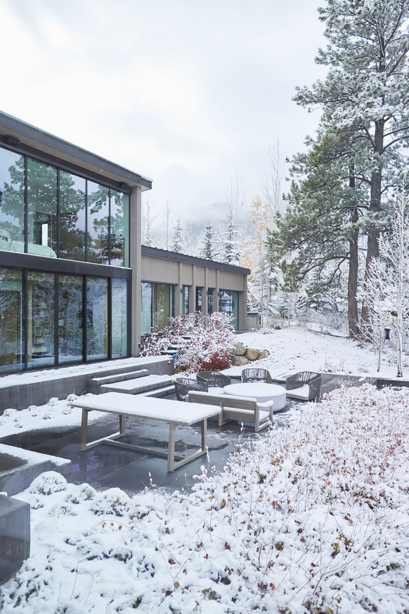Fire pit outside Aspen home