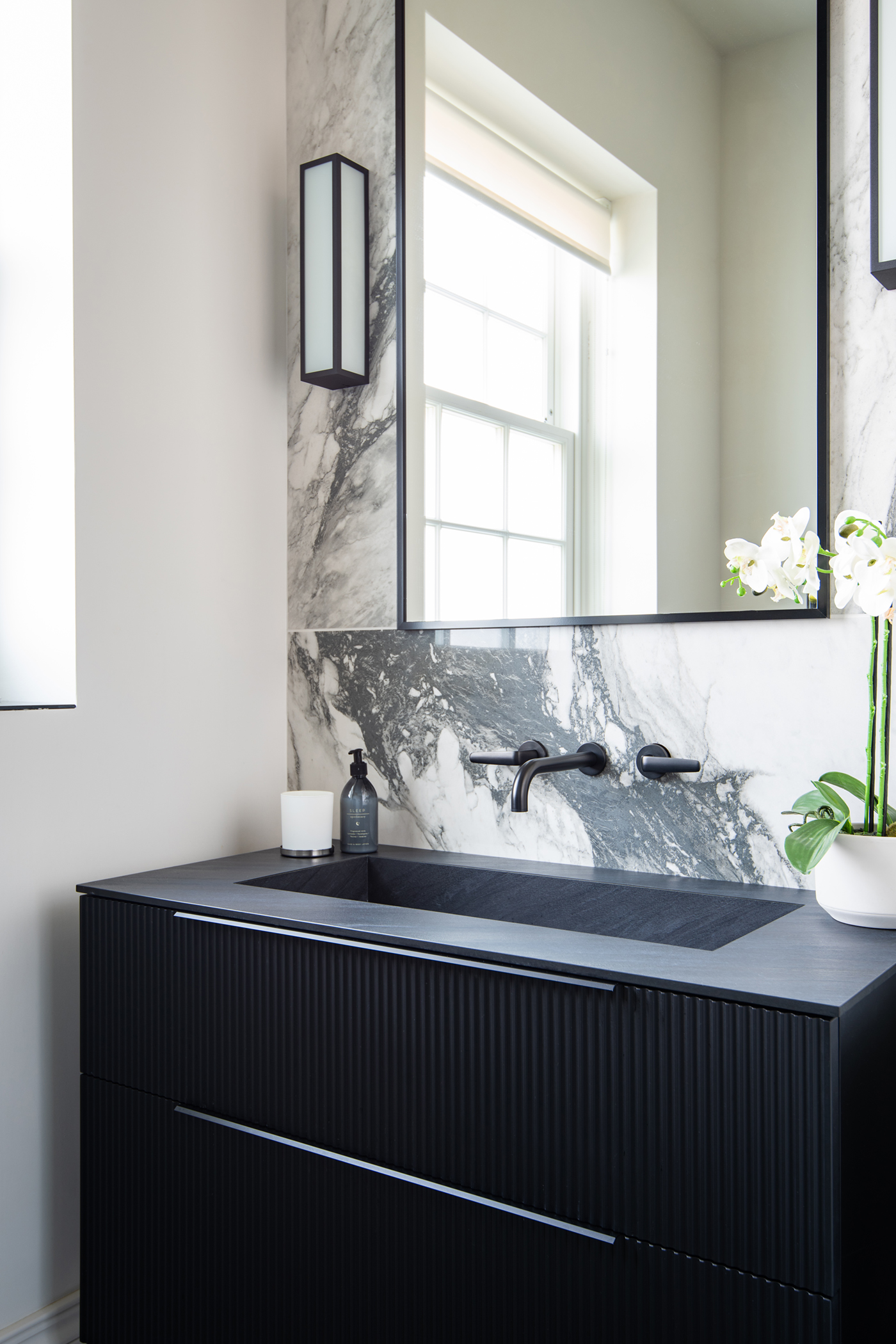 SGS Interiors Georgian style home with Samuel Heath bathroom with Speed Forme Basin Filler in Matt Black Chrome