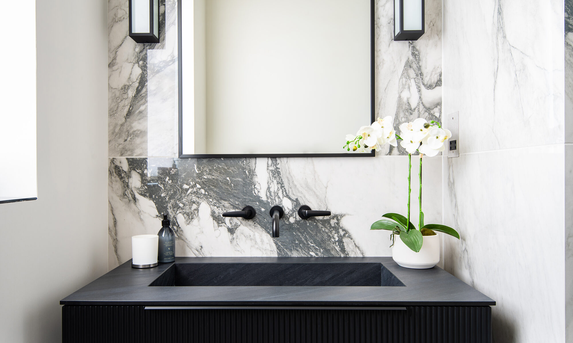 SGS Interiors Georgian style home with Samuel Heath bathroom with Speed Forme Basin Filler in Matt Black Chrome